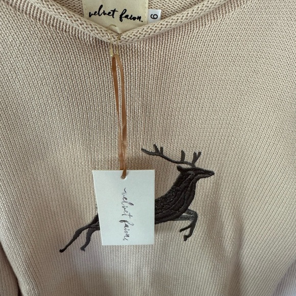 Cream Sweater with Silver Lined Reindeer Embroidered Detailing. - Picture 6 of 6
